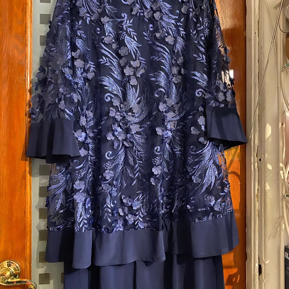 R&M Richards Navy Floral Long Sleeve Dress